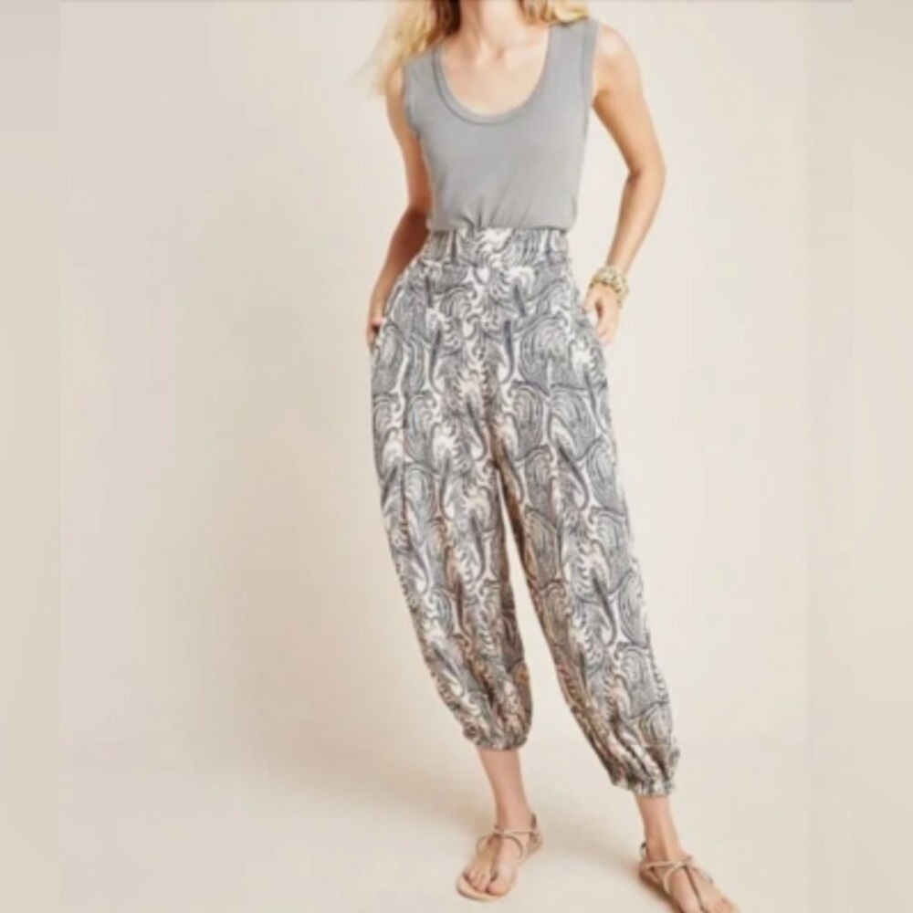 Anthropologie Blue and Cream Paisley Pants